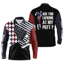 Load image into Gallery viewer, American flag red white blue argyle pattern Mens golf polo shirts custom are you looking at my putts NQS5799