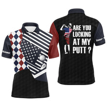 Load image into Gallery viewer, American flag red white blue argyle pattern Mens golf polo shirts custom are you looking at my putts NQS5799