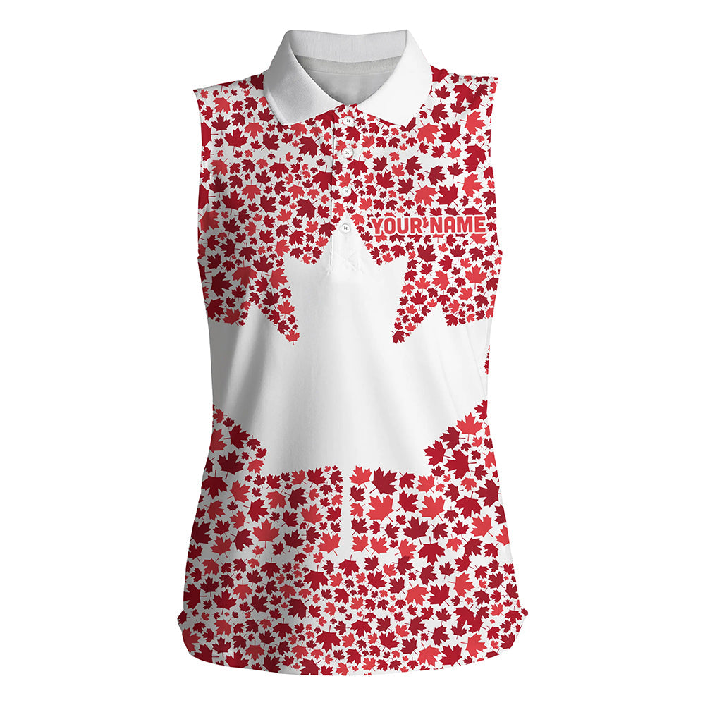 Canadian flag red maple leaf pattern custom patriotic Womens sleeveless polo shirts, womens polo NQS7878