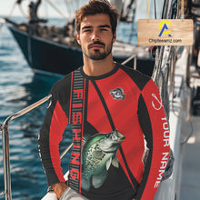 Load image into Gallery viewer, Black and red Crappie Fishing Custom UV protection Long sleeve fishing shirts For Men, Women NQS10162