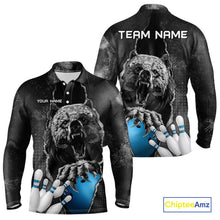 Load image into Gallery viewer, Blue and Black Bear grunge Custom Men Bowling Polo, Quarter Zip Shirts Bowling Team Jerseys Outfits NQS10166