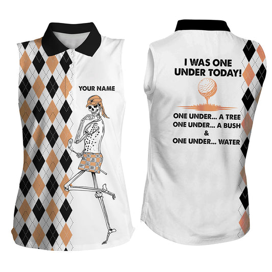 Golf skull Womens sleeveless polo shirt custom I was one under today one under a tree, bush & water NQS6198