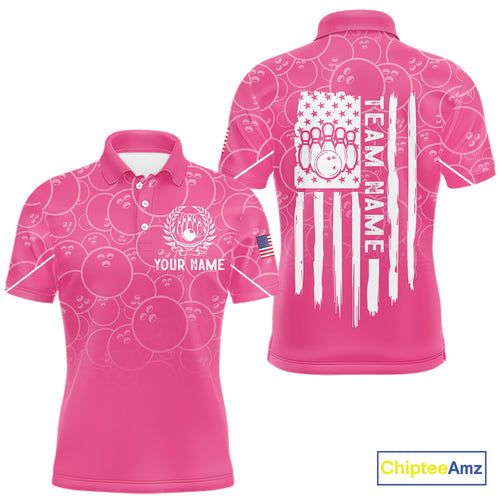 Pink bowling camo Mens bowling shirts Custom American flag patriotic bowling team league jerseys NQS10714
