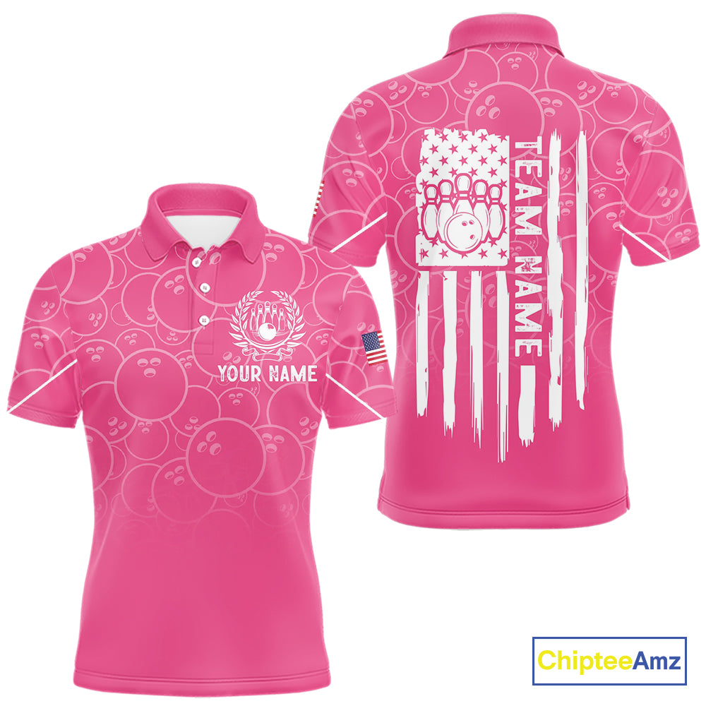 Pink bowling camo Mens bowling shirts Custom American flag patriotic bowling team league jerseys NQS10714