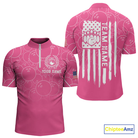 Pink bowling camo Mens bowling shirts Custom American flag patriotic bowling team league jerseys NQS10714