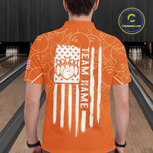 Load image into Gallery viewer, Orange bowling camo Mens bowling shirts Custom American flag patriotic bowling team league jerseys NQS10715