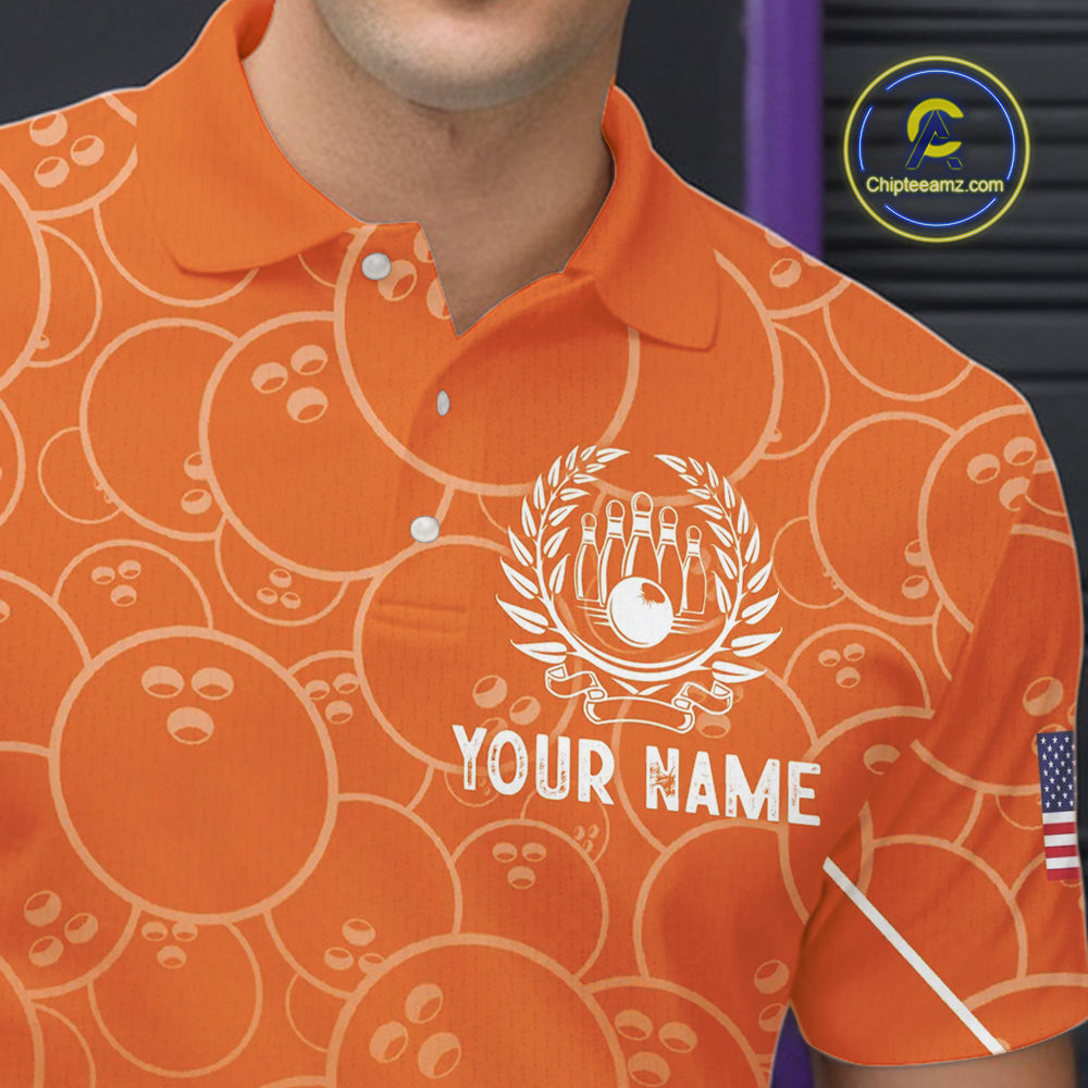 Orange bowling camo Mens bowling shirts Custom American flag patriotic bowling team league jerseys NQS10715