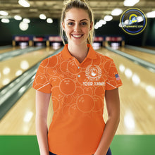 Load image into Gallery viewer, Orange bowling camo Womens bowling shirts Custom American flag patriotic bowling team league jerseys NQS10715