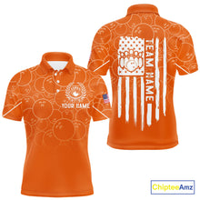 Load image into Gallery viewer, Orange bowling camo Mens bowling shirts Custom American flag patriotic bowling team league jerseys NQS10715