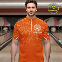 Load image into Gallery viewer, Orange bowling camo Mens bowling shirts Custom American flag patriotic bowling team league jerseys NQS10715