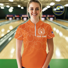 Load image into Gallery viewer, Orange bowling camo Womens bowling shirts Custom American flag patriotic bowling team league jerseys NQS10715