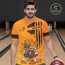 Load image into Gallery viewer, Personalized American Flag Turkey Autumn Bowling Shirts For Men, Thanksgiving Bowling Team Uniform NQS10721