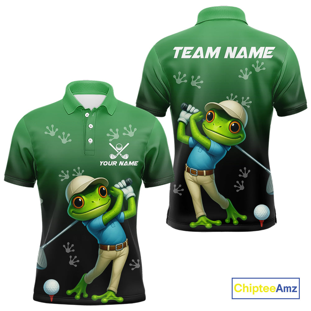 Funny Frog Green Golf polo shirt for men Custom mens golf top, personalized golf gifts NQS11104