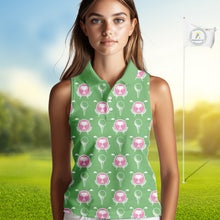 Load image into Gallery viewer, Green and Pink Golf pattern Sleeveless polo golf shirt Custom ladies&#39;s golf clothes, best golf gifts NQS11105
