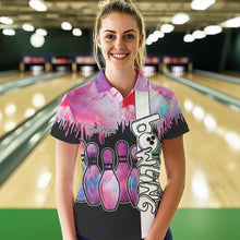 Load image into Gallery viewer, Black and Pink watercolor Bowling Polo, Quarter Zip Shirts For Women Custom Bowling Jersey Team Outfit NQS9593