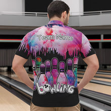 Load image into Gallery viewer, Black and Pink watercolor Bowling Polo, Quarter Zip Shirts For Men Custom Bowling Jersey Team Outfit NQS9593