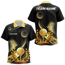 Load image into Gallery viewer, Black and Gold Kid golf polo shirts custom golf apparel team jerseys, personalized golf gifts NQS9594