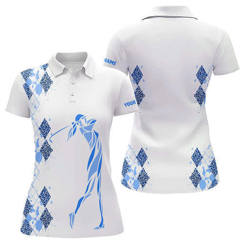 Blue Leopard argyle pattern white Women golf polo shirt custom golf wear for women, unique golf gifts NQS9736