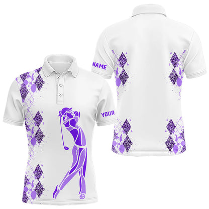 Purple Leopard argyle pattern matching golf shirt for couples custom his and hers matching golf outfit NQS9737
