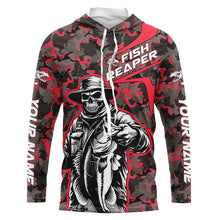 Load image into Gallery viewer, Custom Fish Reaper Skull Bass Long Sleeve Fishing Shirt, Bass Hunter Fishing Jerseys | Red Camo IPHW6506