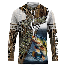 Load image into Gallery viewer, Largemouth bass fishing grey camo Customize name long sleeves fishing shirts NQS1861