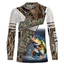 Load image into Gallery viewer, Largemouth bass fishing grey camo Customize name long sleeves fishing shirts NQS1861