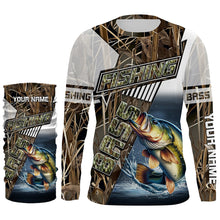 Load image into Gallery viewer, Largemouth bass fishing grey camo Customize name long sleeves fishing shirts NQS1861