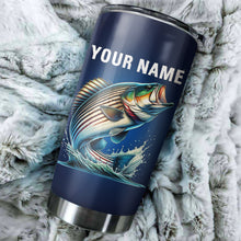 Load image into Gallery viewer, 1PC Striped Bass Fishing Custom Name Blue Striper Stainless Steel Fishing Tumbler Cup NQS1863