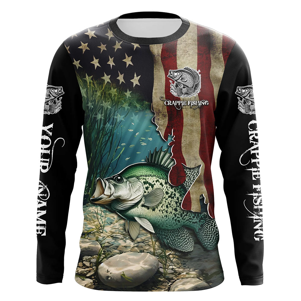 Crappie Fishing American Flag Patriotic Custom UV protection fishing apparel, Crappie fishing jerseys NQS498