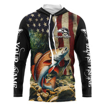 Load image into Gallery viewer, Red drum fishing 3D American Flag Patriotic Customize name UV Protection Long Sleeve Fishing apparel NQS501