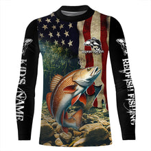 Load image into Gallery viewer, Red drum fishing 3D American Flag Patriotic Customize name UV Protection Long Sleeve Fishing apparel NQS501