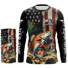 Load image into Gallery viewer, Red drum fishing 3D American Flag Patriotic Customize name UV Protection Long Sleeve Fishing apparel NQS501