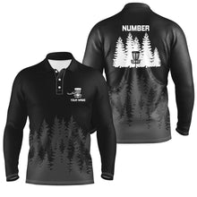 Load image into Gallery viewer, Black tree forest pattern Mens disc golf polo shirts custom team disc golf clothing NQS8099