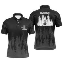 Load image into Gallery viewer, Black tree forest pattern Mens disc golf polo shirts custom team disc golf clothing NQS8099