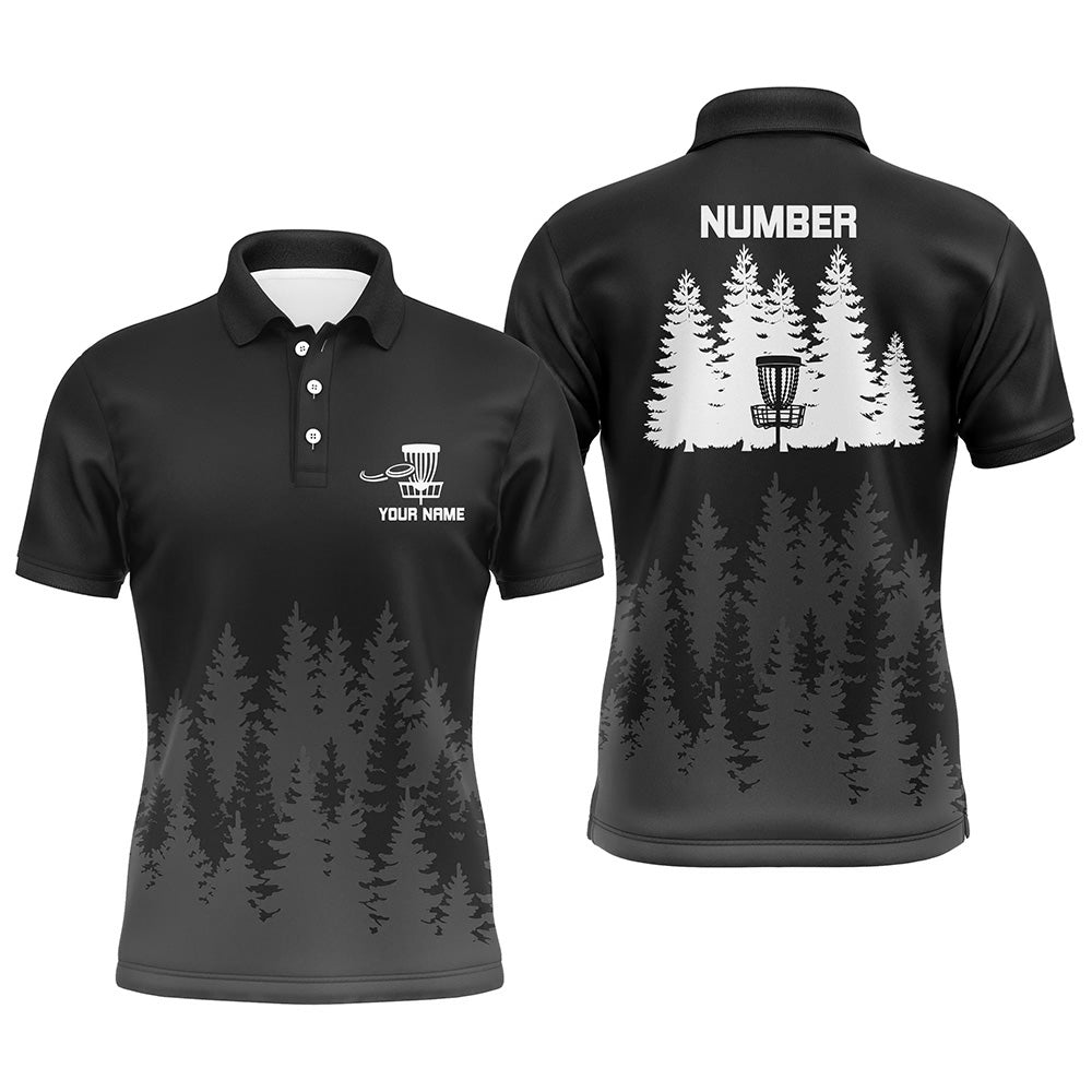 Black tree forest pattern Mens disc golf polo shirts custom team disc golf clothing NQS8099