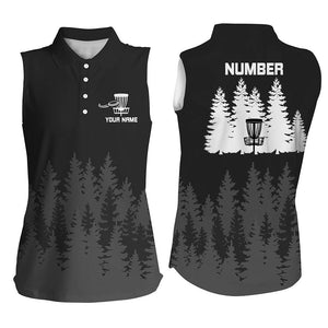 Black tree forest pattern Women sleeveless polo shirts custom team disc golf clothing NQS8099