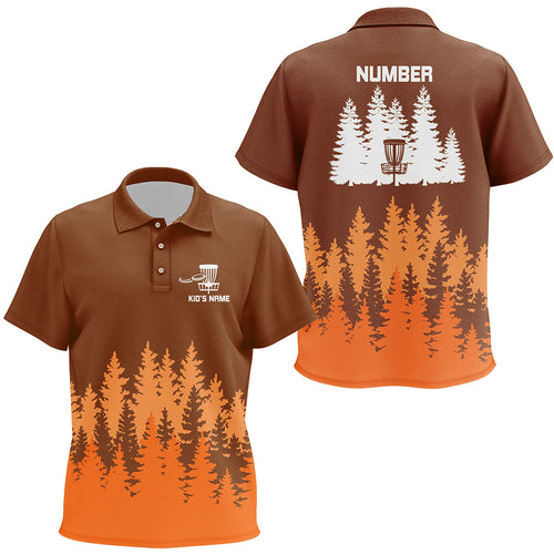 Orange tree forest pattern Kid disc golf polo shirts custom team disc golf clothing NQS8100