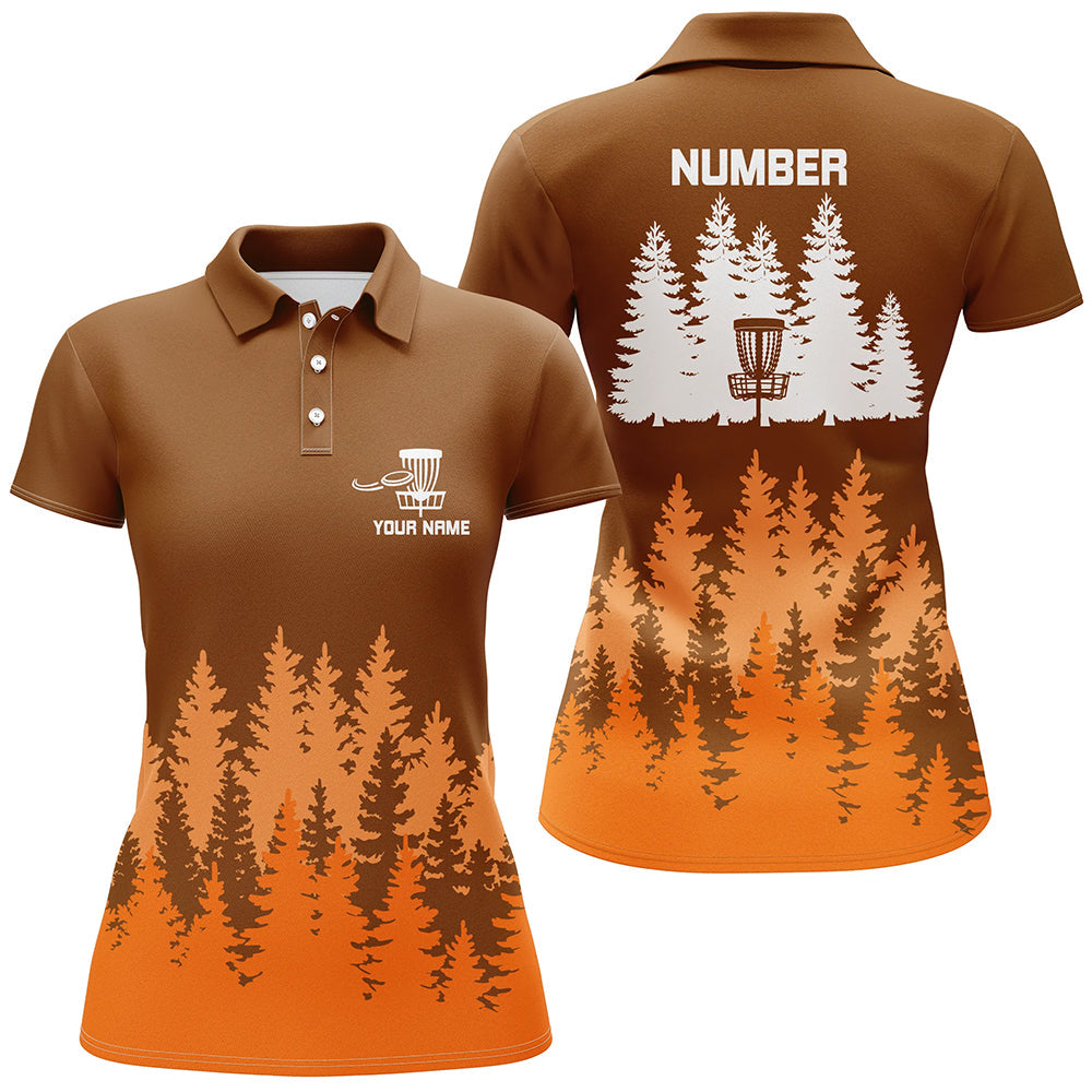 Orange tree forest pattern Womens disc golf polo shirts custom team disc golf clothing NQS8100