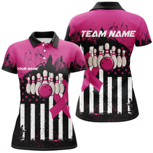 Load image into Gallery viewer, Pink and Black American flag Women Polo, 1/4 Zip Shirts Custom Breast Cancer Awareness bowling jerseys NQS8102