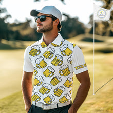 Load image into Gallery viewer, Funny Yellow beer pattern Mens golf polo shirts custom fun golf shirts, cool golf gifts NQS10301