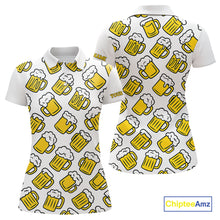 Load image into Gallery viewer, Funny Yellow beer pattern Women golf polo shirts custom fun golf shirts, cool golf gifts NQS10301