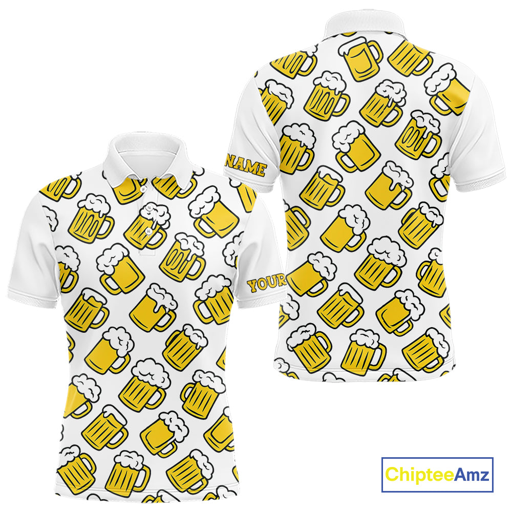 Funny Yellow beer pattern Mens golf polo shirts custom fun golf shirts, cool golf gifts NQS10301