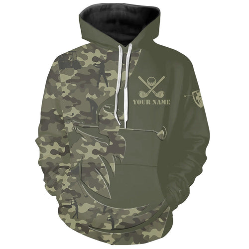 Green Camo Golf Hoodies Custom golf attire for men women, personalized golfer gifts NQS8537