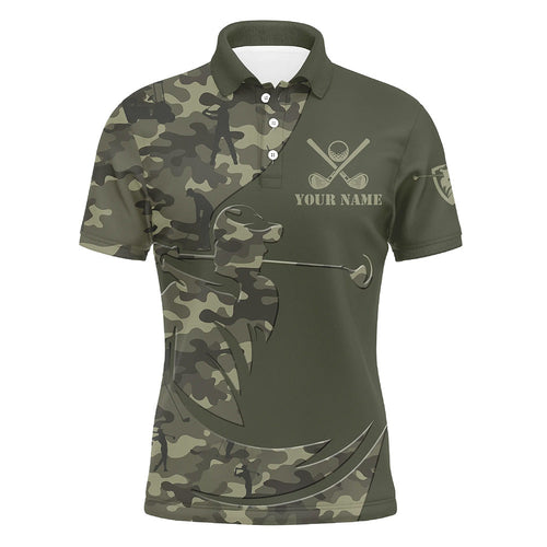 Green Camo Mens Golf Polo Shirts Custom golf attire for men, personalized golfer gifts NQS8537