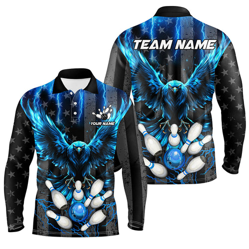 Black American flag Mens bowling shirts Custom blue lightning thunder Eagle Bowling Team Jerseys NQS8540
