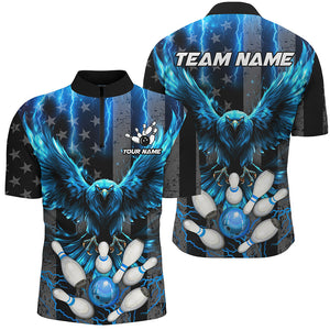 Black American flag Mens bowling shirts Custom blue lightning thunder Eagle Bowling Team Jerseys NQS8540