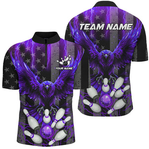 Black American flag Mens bowling shirts Custom purple lightning thunder Eagle Bowling Team Jerseys NQS8541