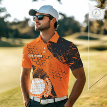 Load image into Gallery viewer, Black &amp; Orange Turkey golf Mens golf polo shirts custom Thanksgiving golf shirt, Men&#39;s golf attire NQS10722
