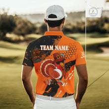 Load image into Gallery viewer, Black &amp; Orange Turkey golf Mens golf polo shirts custom Thanksgiving golf shirt, Men&#39;s golf attire NQS10722