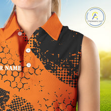 Load image into Gallery viewer, Black &amp; Orange Turkey golf Sleeveless golf polo shirts custom Thanksgiving golf shirt for Ladies NQS10722